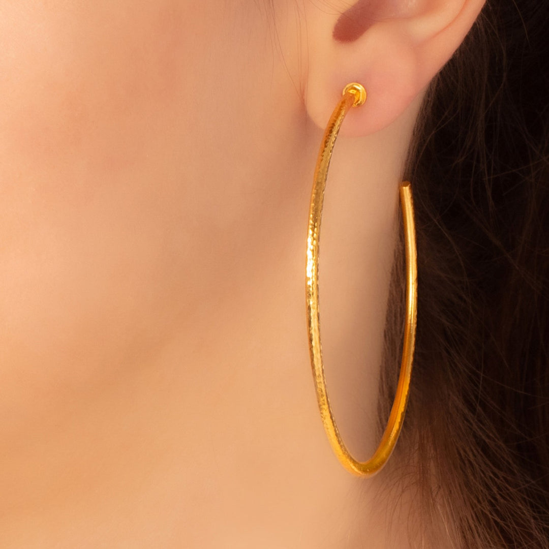 22K Gold Large Vertigo Hammered Hoops