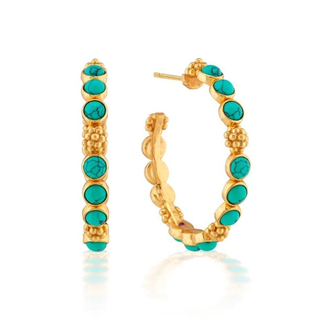 Berry Gem Medium Hoop Earrings In Turquoise