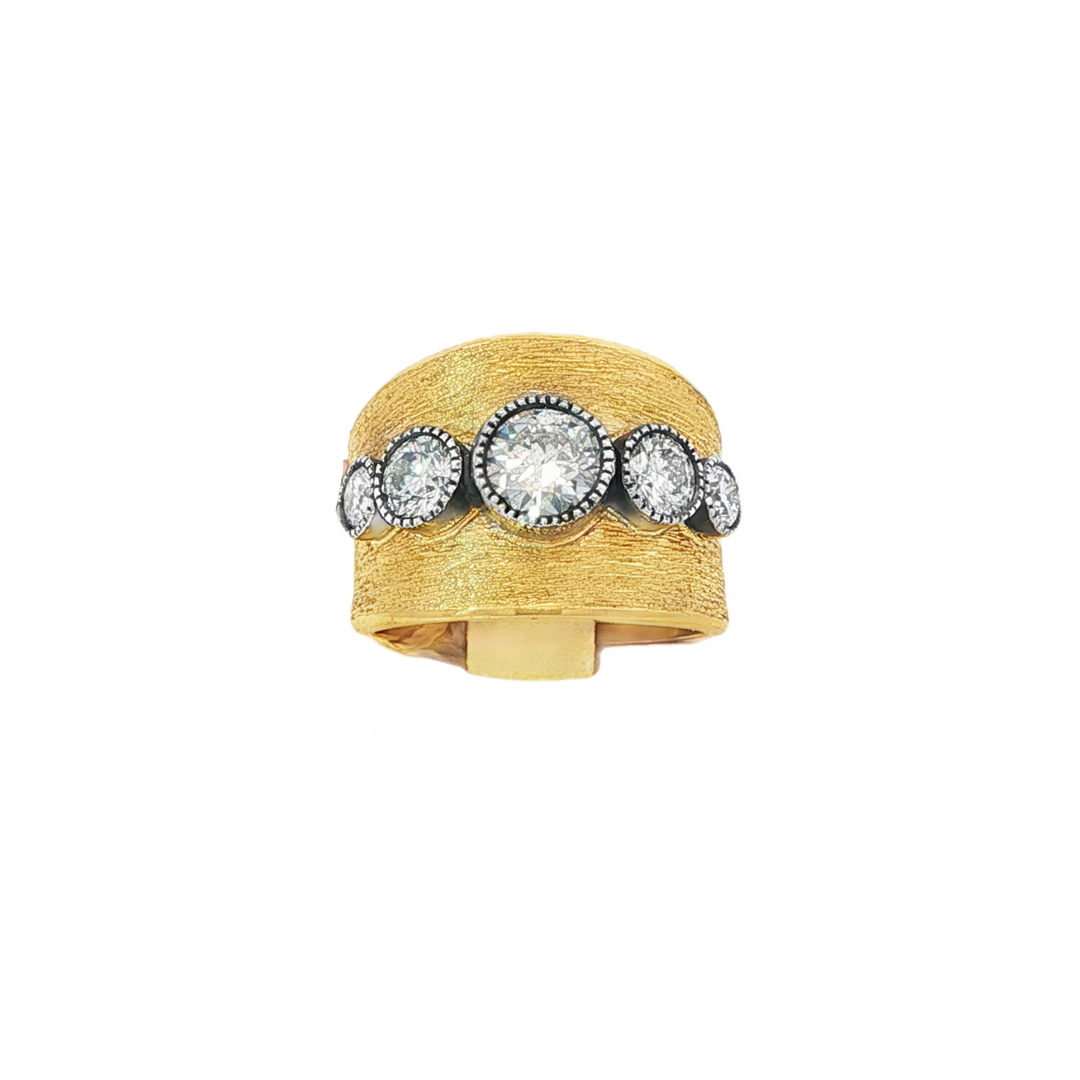 Yellow Gold And Diamond Cigar Band - Size 6.5