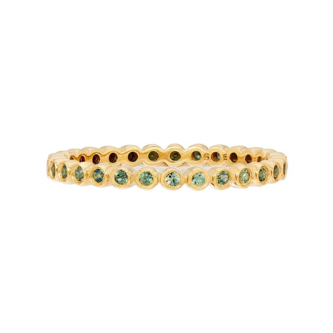 18K Yellow Gold Mini Green Sapphire Bezel Band - Size 6.5
