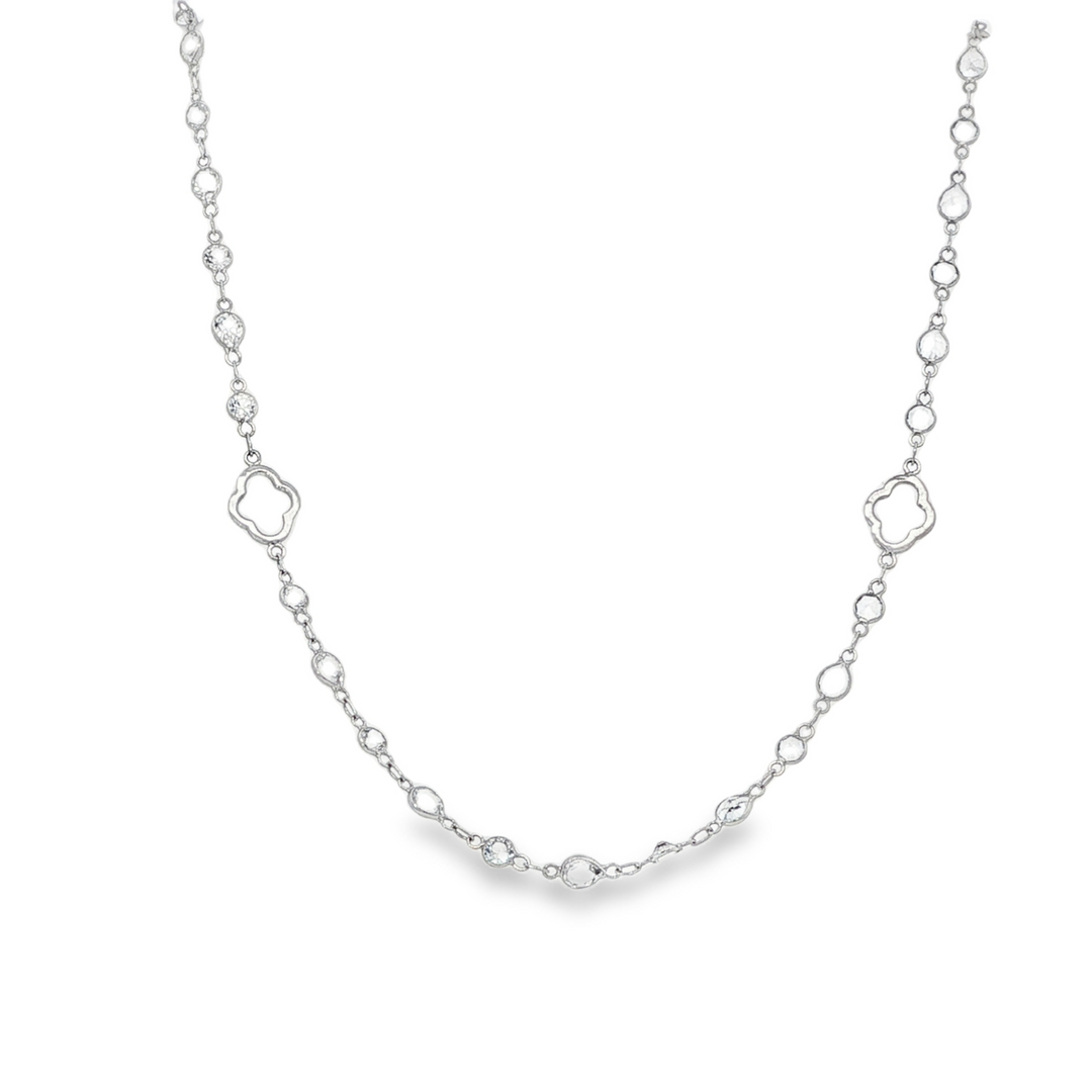 18K White Gold Station Necklace With White Topaz - 48"