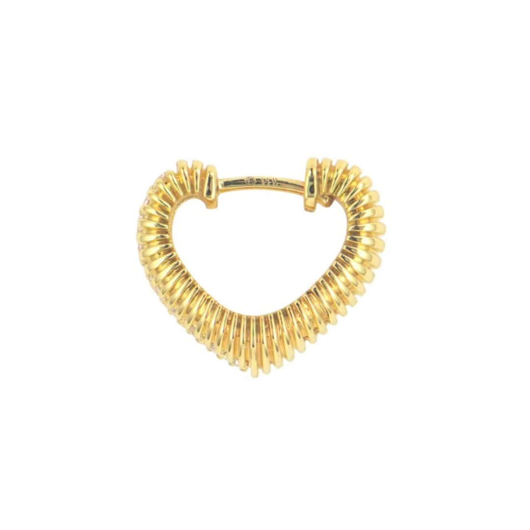 14K Yellow Gold Puffy Ruffled Heart Hoop - Single