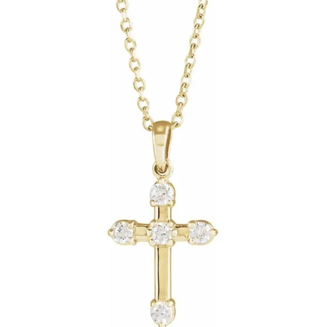 14K Yellow Gold Cross Necklace With Diamonds - 16"