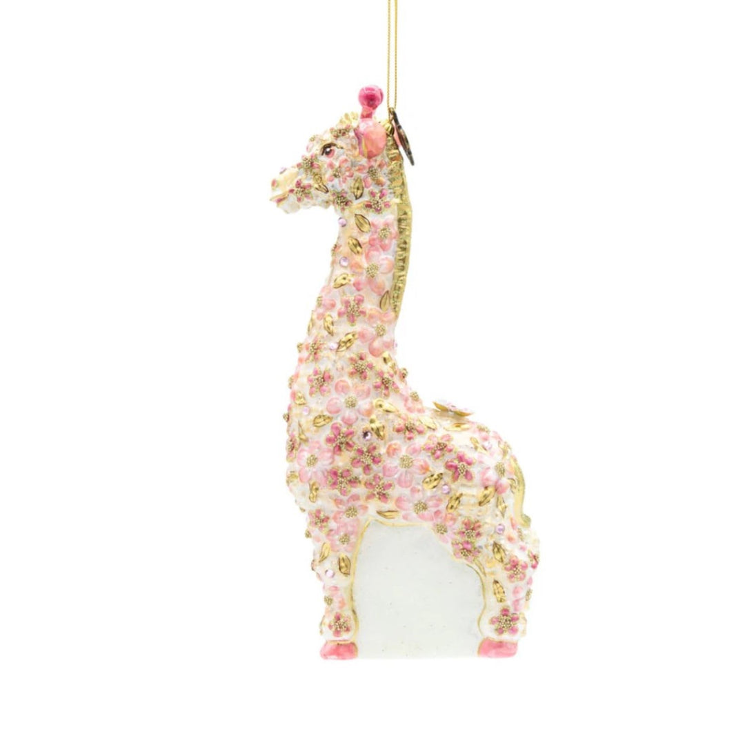 Pink Floral Giraffe Glass Ornament