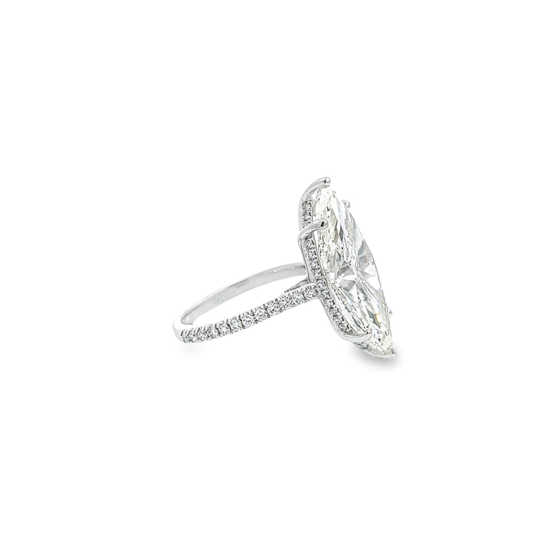 White Gold Marquise Diamond Engagement Ring With Hidden Halo - Size 6.5