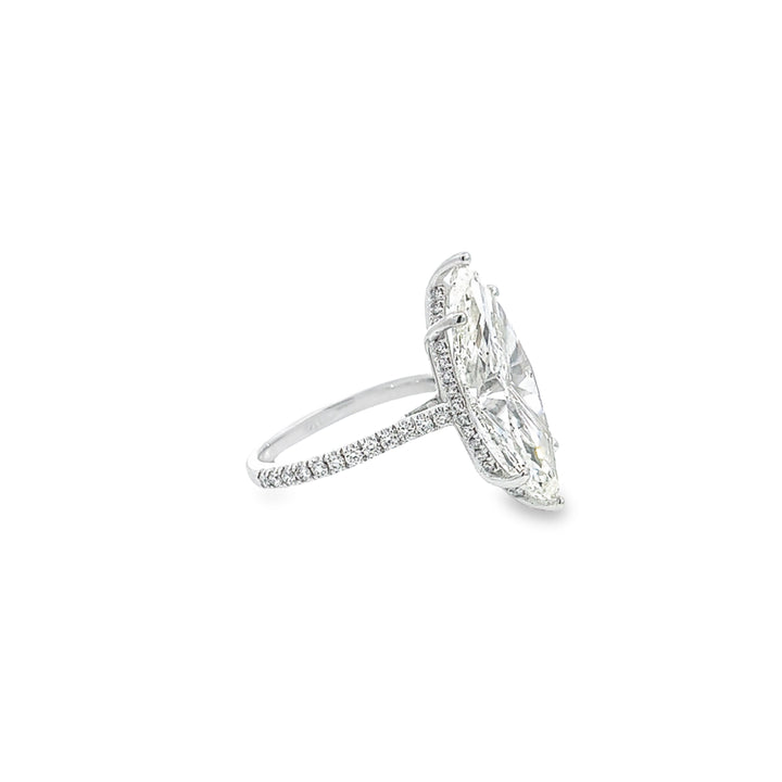 White Gold Marquise Diamond Engagement Ring With Hidden Halo - Size 6.5