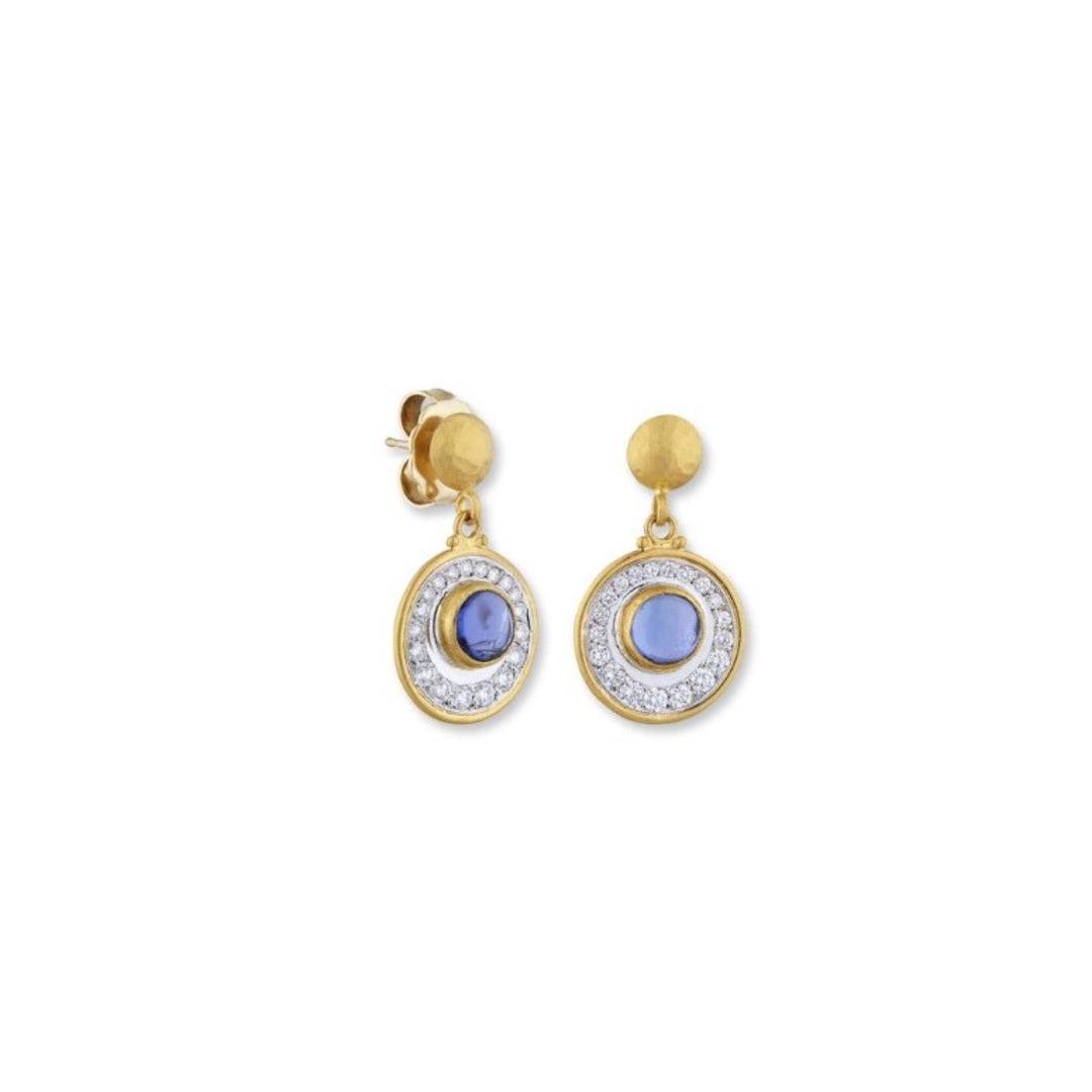 Orbit Round Cabochon Tanzanite Earrings With Diamonds