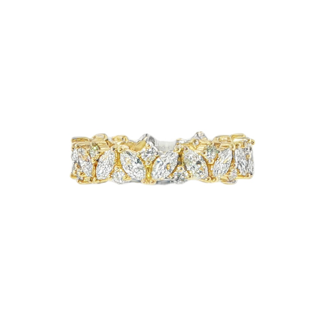14K Yellow Gold Marquise And Round Diamond Eternity Band - Size 6.5