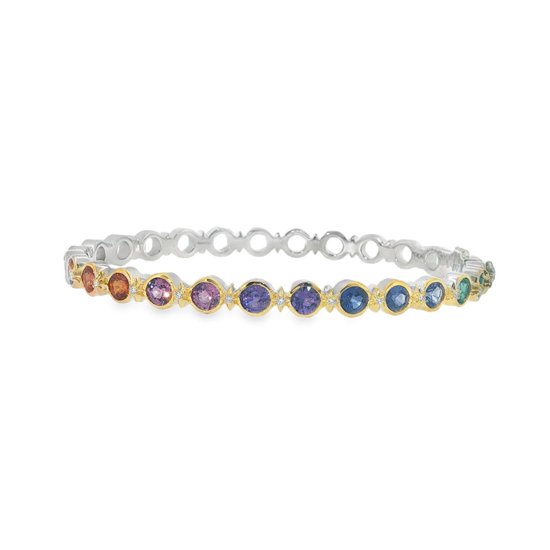 14K Yellow Gold And Sterling Silver Shine Bright Rainbow Sapphire Bracelet