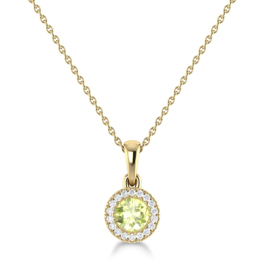 Peridot and Diamond Circle Pendant Necklace