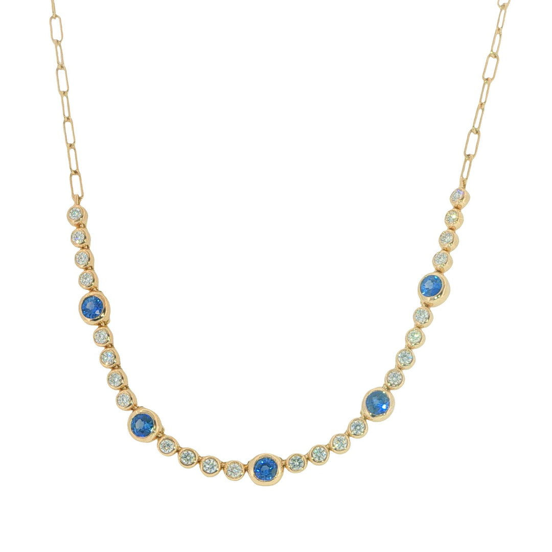 Diamond And Blue Sapphire Moonlight Necklace - 16"