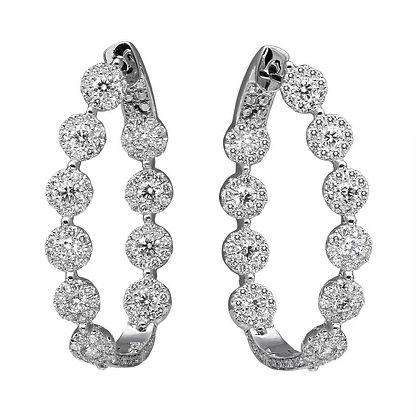18K White Gold Diamond Halo Hoops