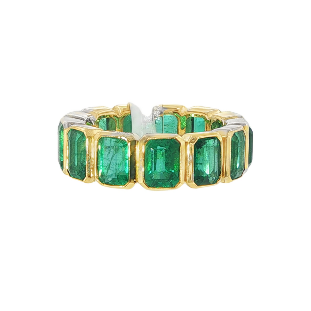 18K Yellow Gold Emerald Cut Emerald Eternity Band - Size 6.5