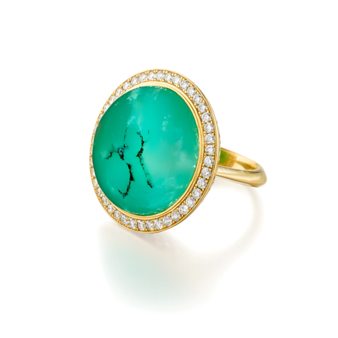 Crownwork Claw Set Cocktail Ring With A Cabochon Chrysoprase - Size 6.75