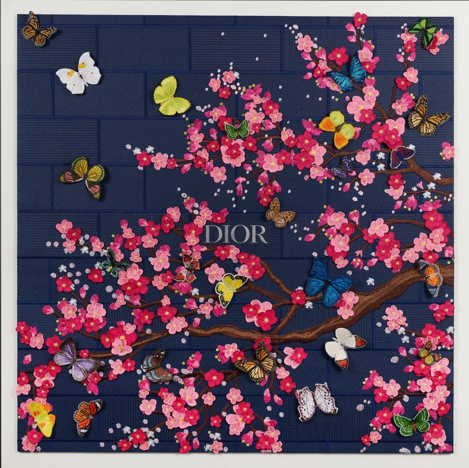 Navy Blue Dior Cherry Blossom - 40"x40"