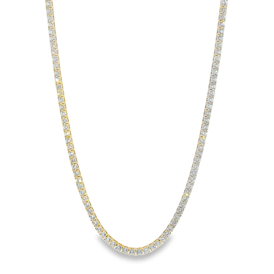 14K Yellow Gold Diamond Tennis Necklace Weighing 12.30cts - 17"