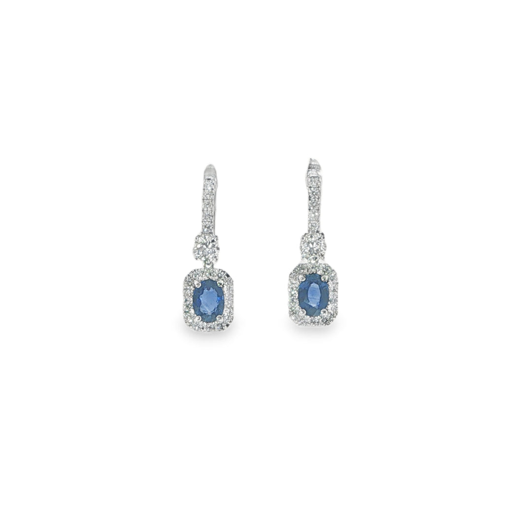 18K White Gold Blue Sapphire And Diamond Drop Earrings