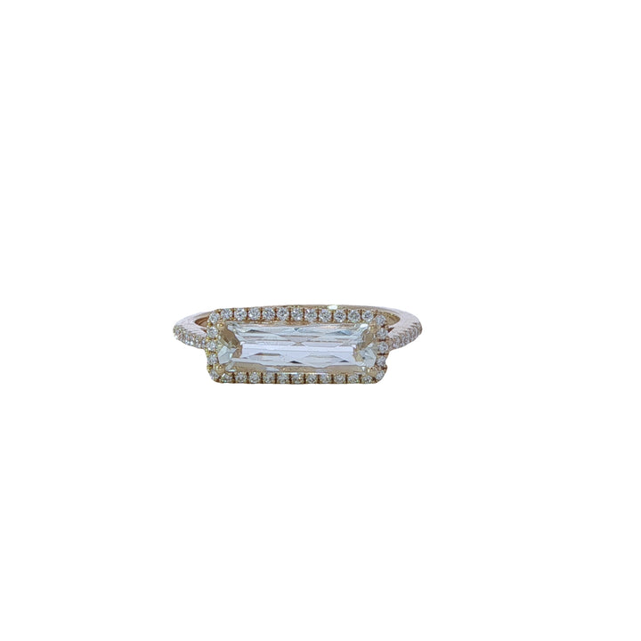 18K White Topaz Bar and Diamond Halo Ring