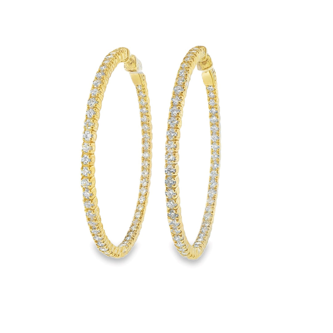 14K Yellow Gold And Diamond Inside Out Hoops Weighing 3.86cts