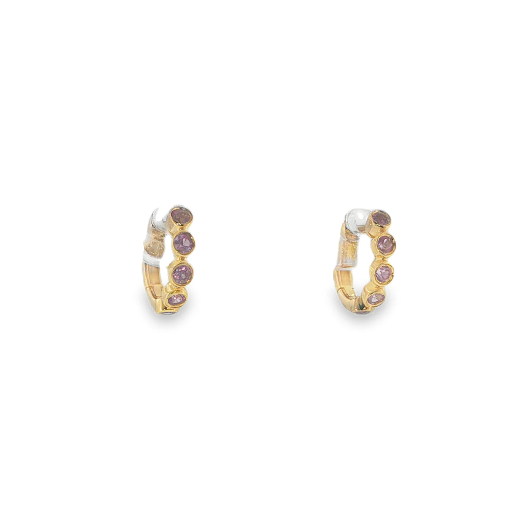 14K Yellow Gold Small Pink Sapphire Huggies
