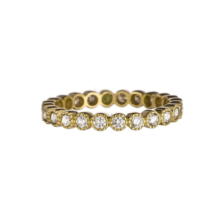 18K Yellow Gold Bezel Round Diamond Eternity Band - Size 7