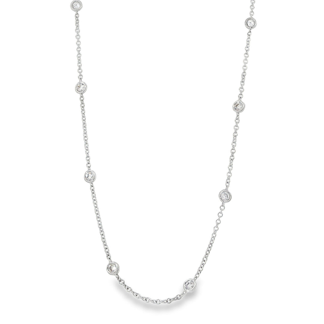 White Gold Diamond By The Yard Chain Necklace With 29 Round Diamonds