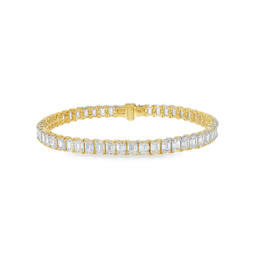14K Yellow Gold Emerald Cut Diamond Tennis Bracelet - 7"