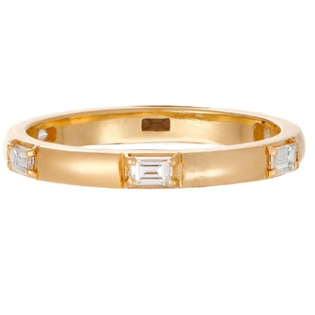 18K Yellow Gold Luna Single Stone Baguette Diamond Band - Size 6.5