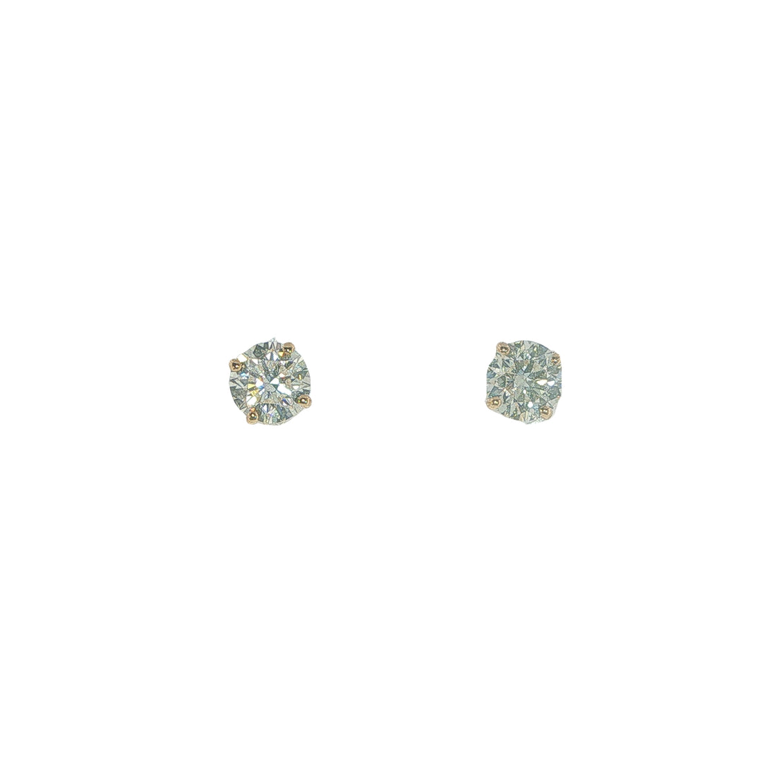 14K Yellow Gold 4 Prong Basket Set Diamond Stud Earrings Weighing 1.20ctw