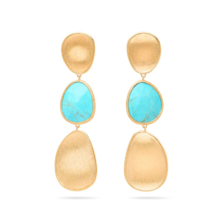 18K Yellow Gold Three-Drop Turquoise Earrings