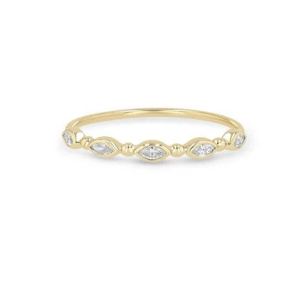 Gold Bead And Marquise Bezel Ring