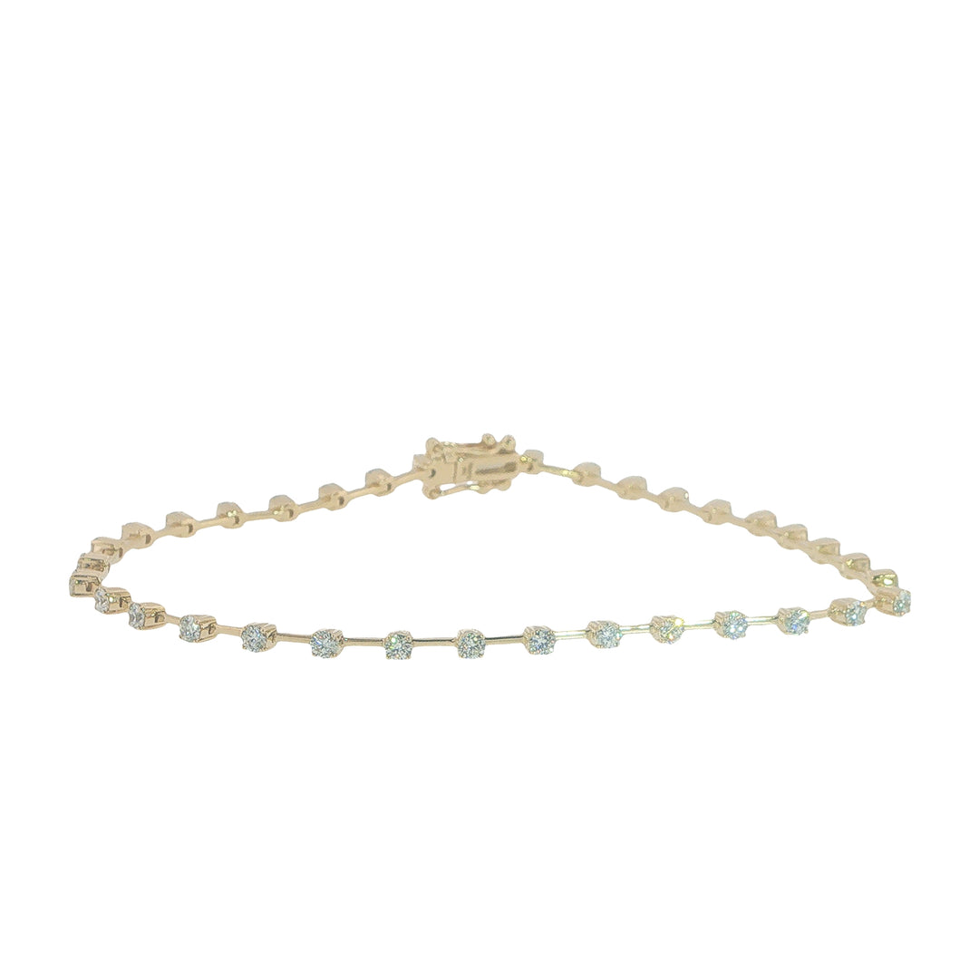 14K Yellow Gold Single Strand Round Diamond Bracelet - 7"