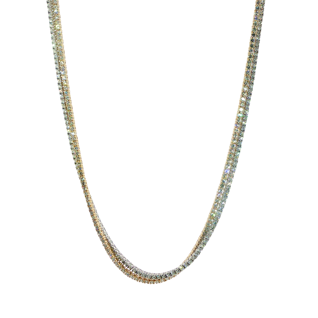 14K Yellow And White Gold Double Strand Diamond Tennis Necklace Weighing 9.57cts - 16"