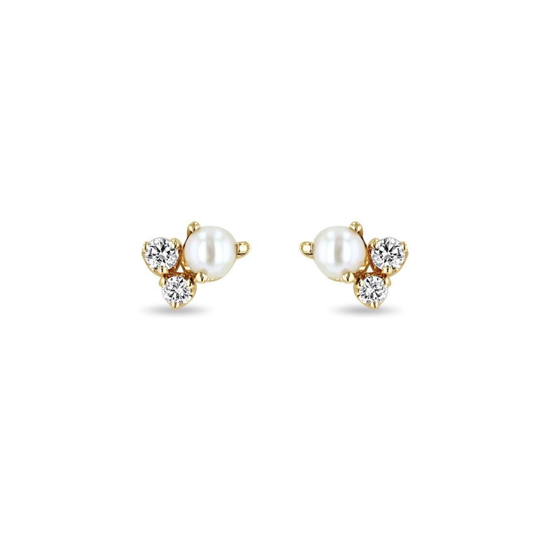 14K Large Diamond and Pearl Cluster Studs