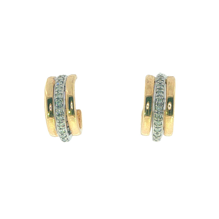 14K Yellow Gold Three Row Hoops With A Center Row Of Diamonds