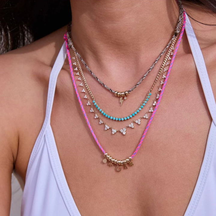 14K Yellow Gold Turquoise Tennis Segment Necklace