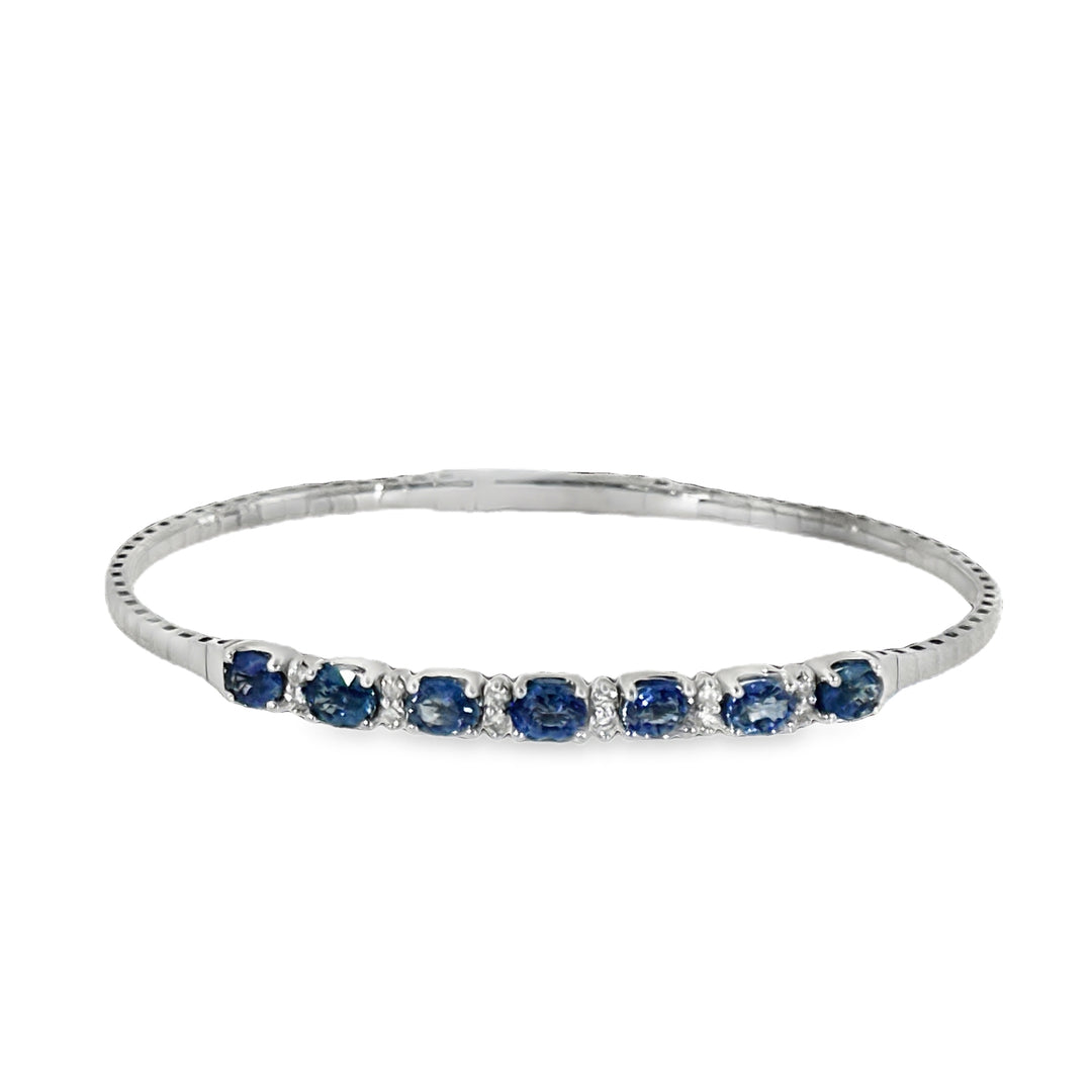 14K White Gold Flexible Bangle With Oval Blue Sapphires