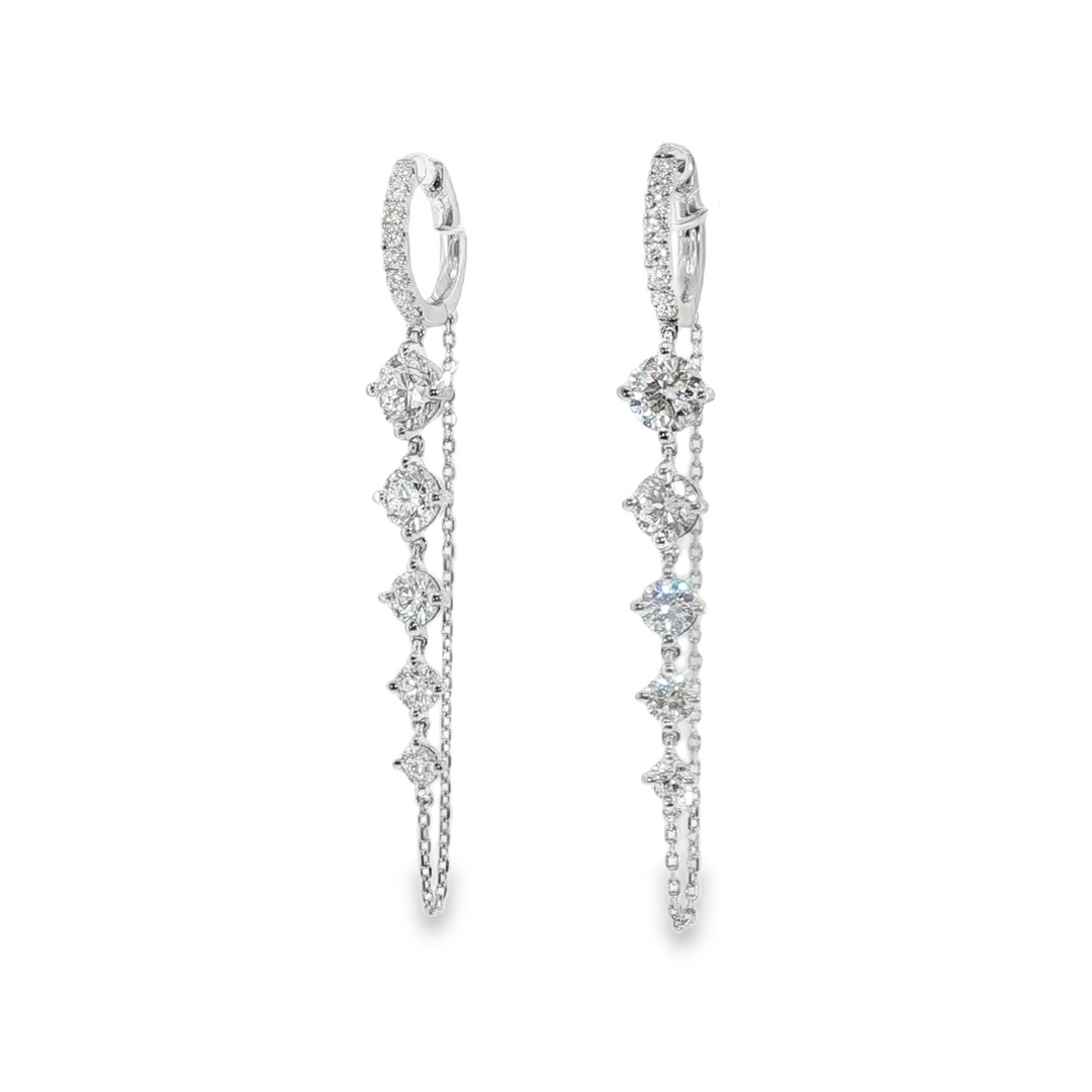 Pave Diamond Huggies With A Drop Of Graduated Diamonds And Chain Accent