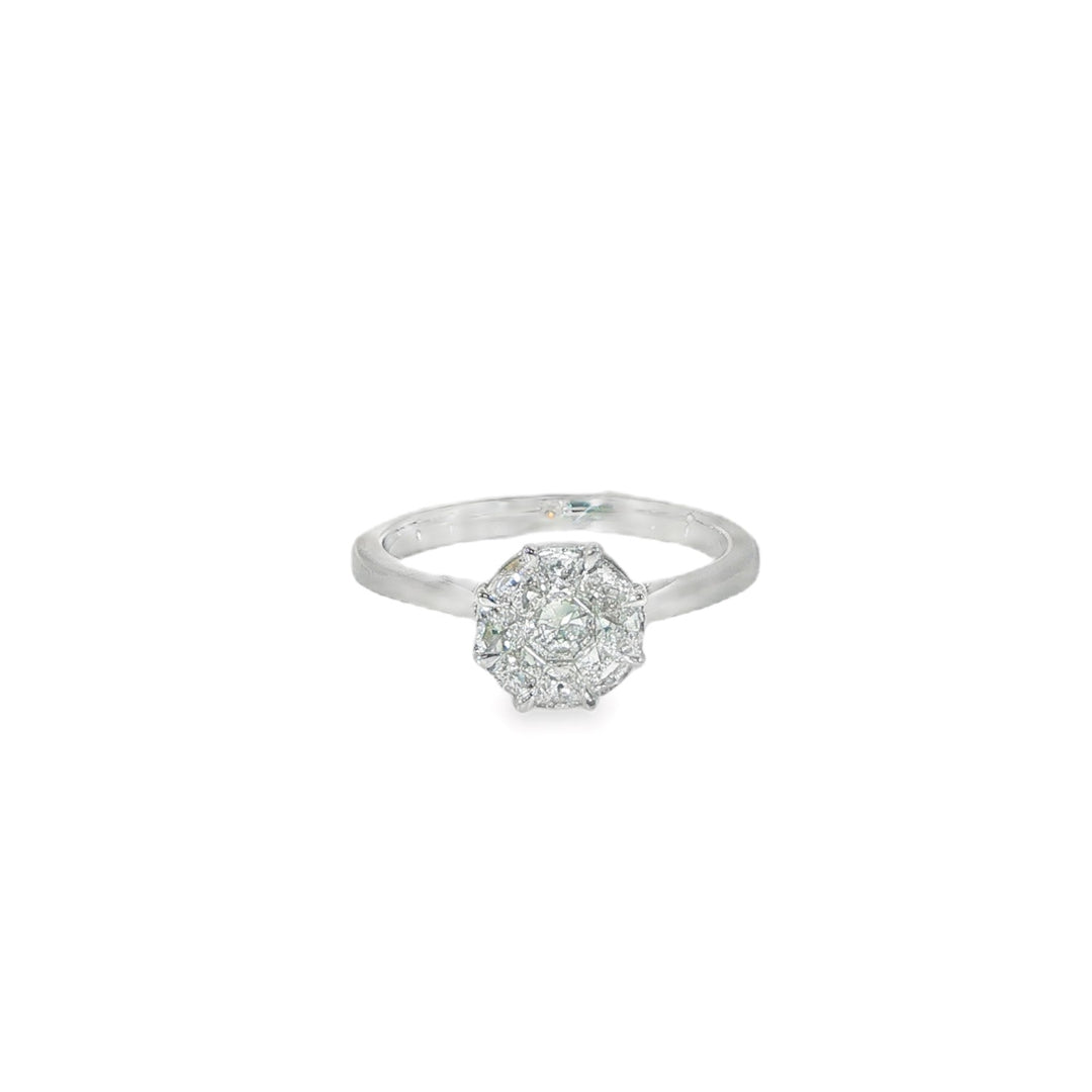18K White Gold Round Illusion Set Diamond Ring - Size 7