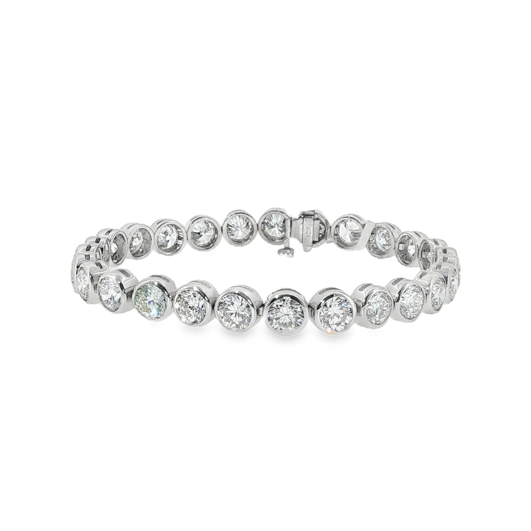18K White Gold Bezel Set Diamond Tennis Bracelet Weighing 19.01cts