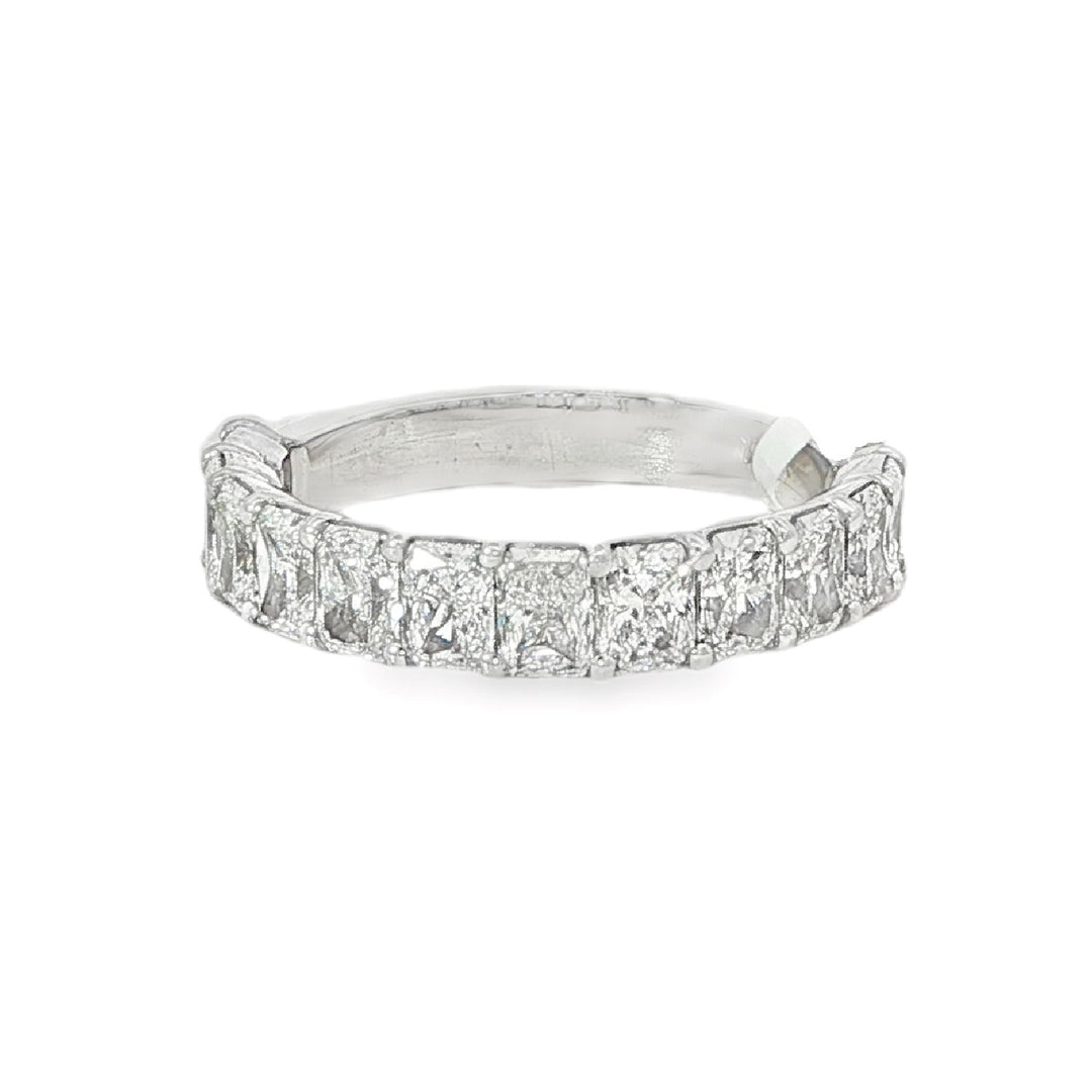 White Gold Band Featuring 12 Radiant Cut Diamonds Going Half Way Around Weighing 2cts- Size 5.5