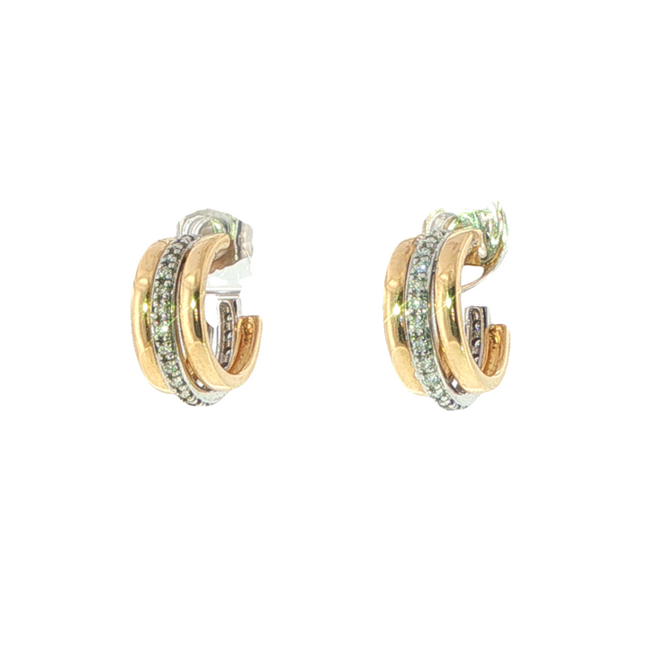 14K Yellow Gold Three Row Hoops With A Center Row Of Diamonds