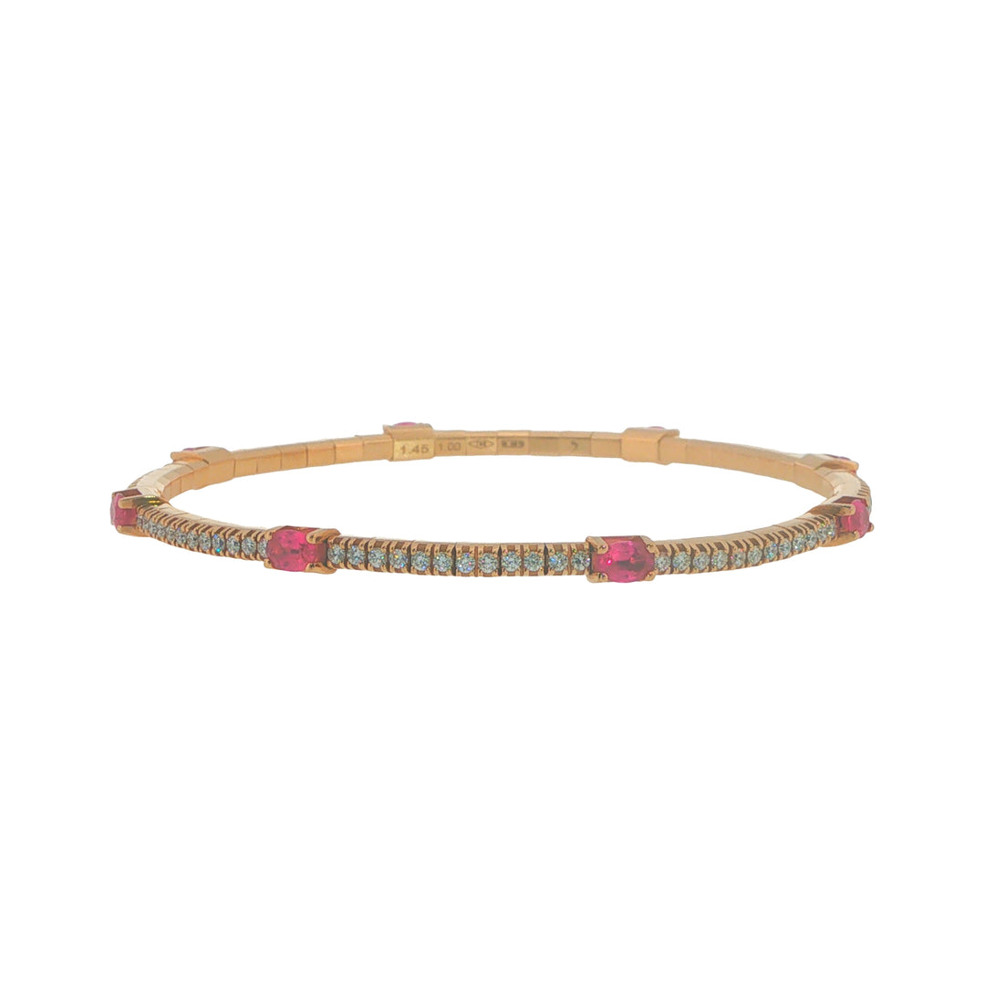 18K Rose Gold Diamond Stretch Bracelet With Oval Ruby Stations