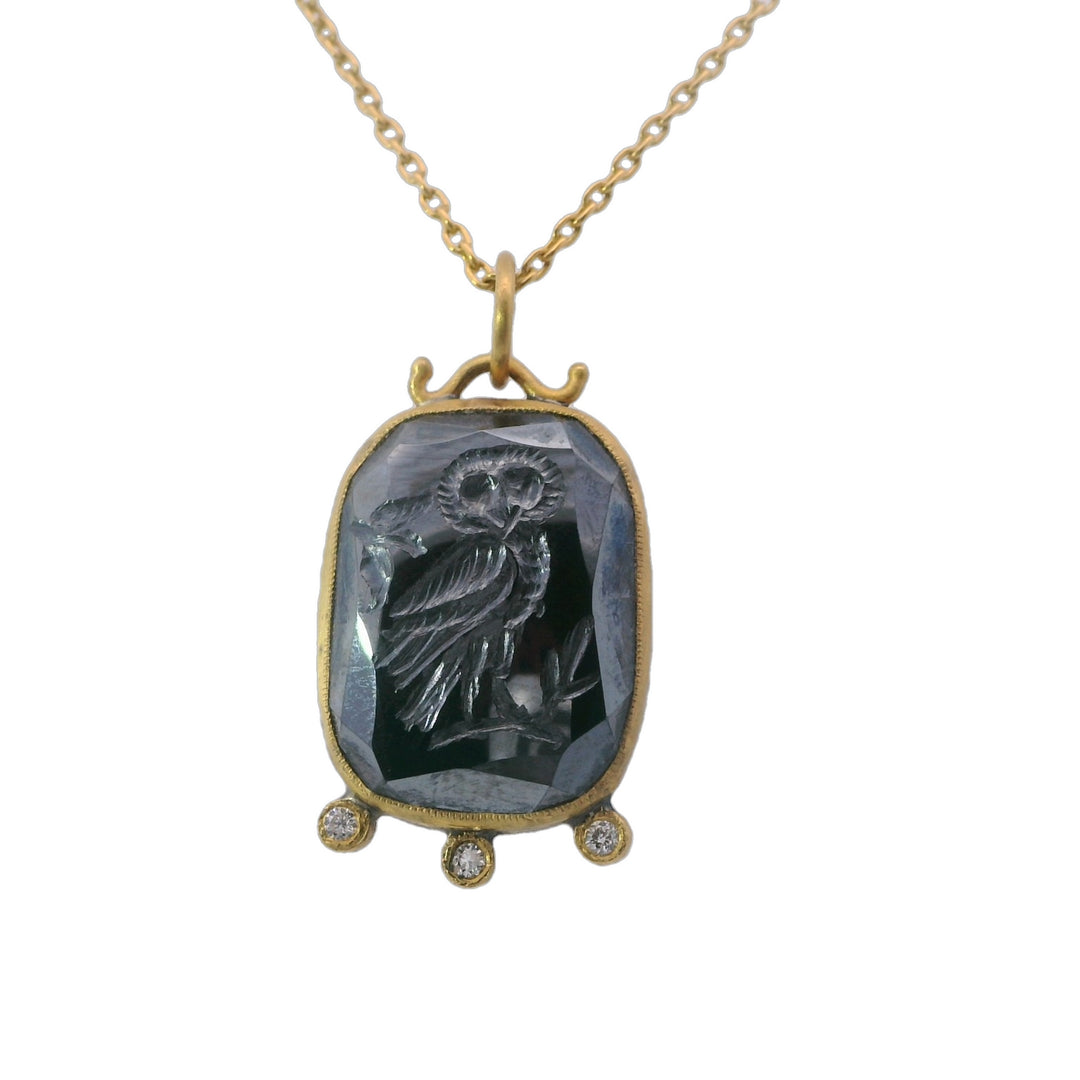 Hematite Athena's Owl Intaglio Pendant