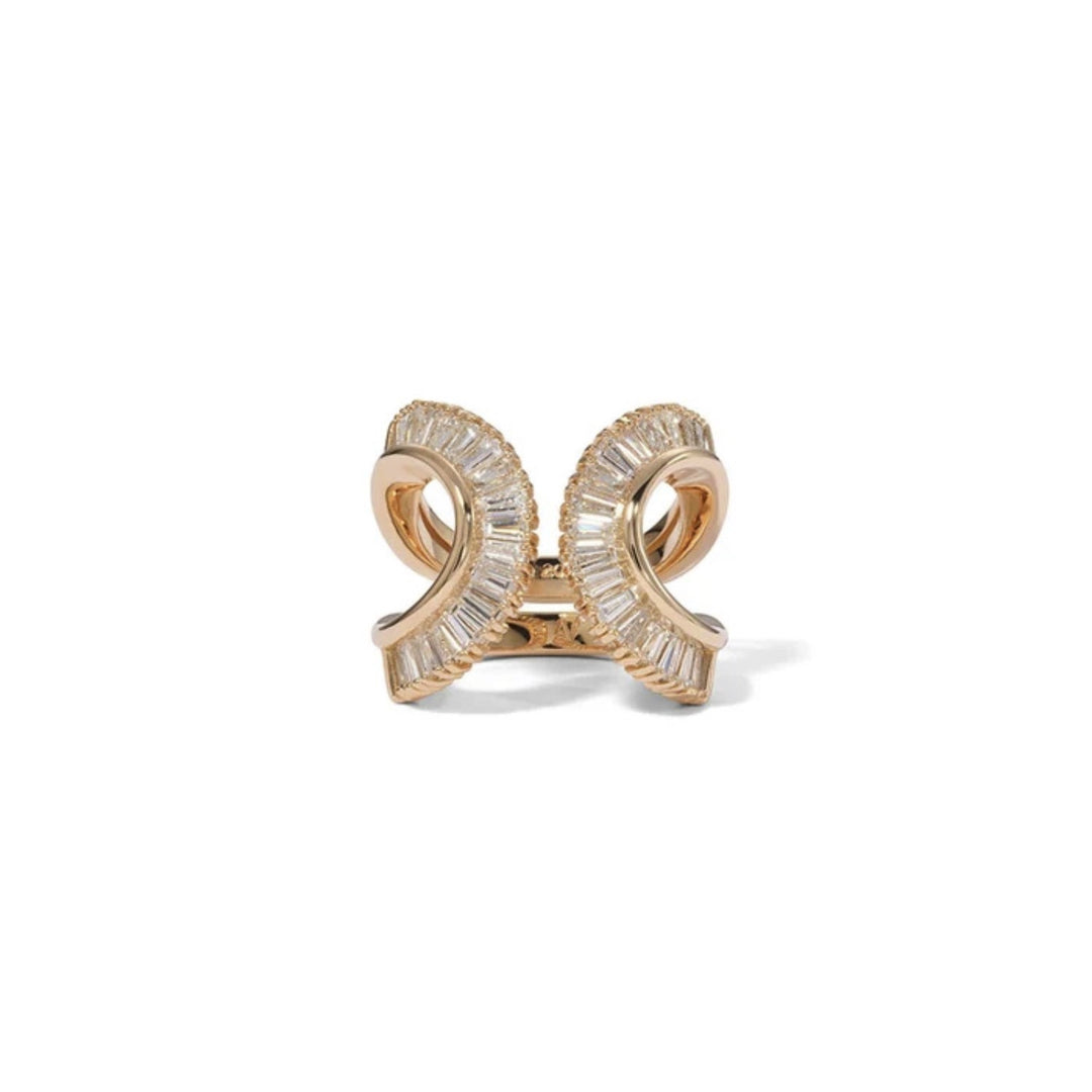 Rose Gold Open Sensu Ring With Baguette Diamonds - Size 7