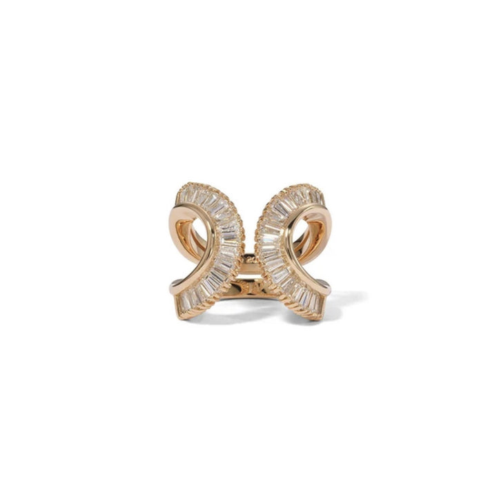 Rose Gold Open Sensu Ring With Baguette Diamonds - Size 7