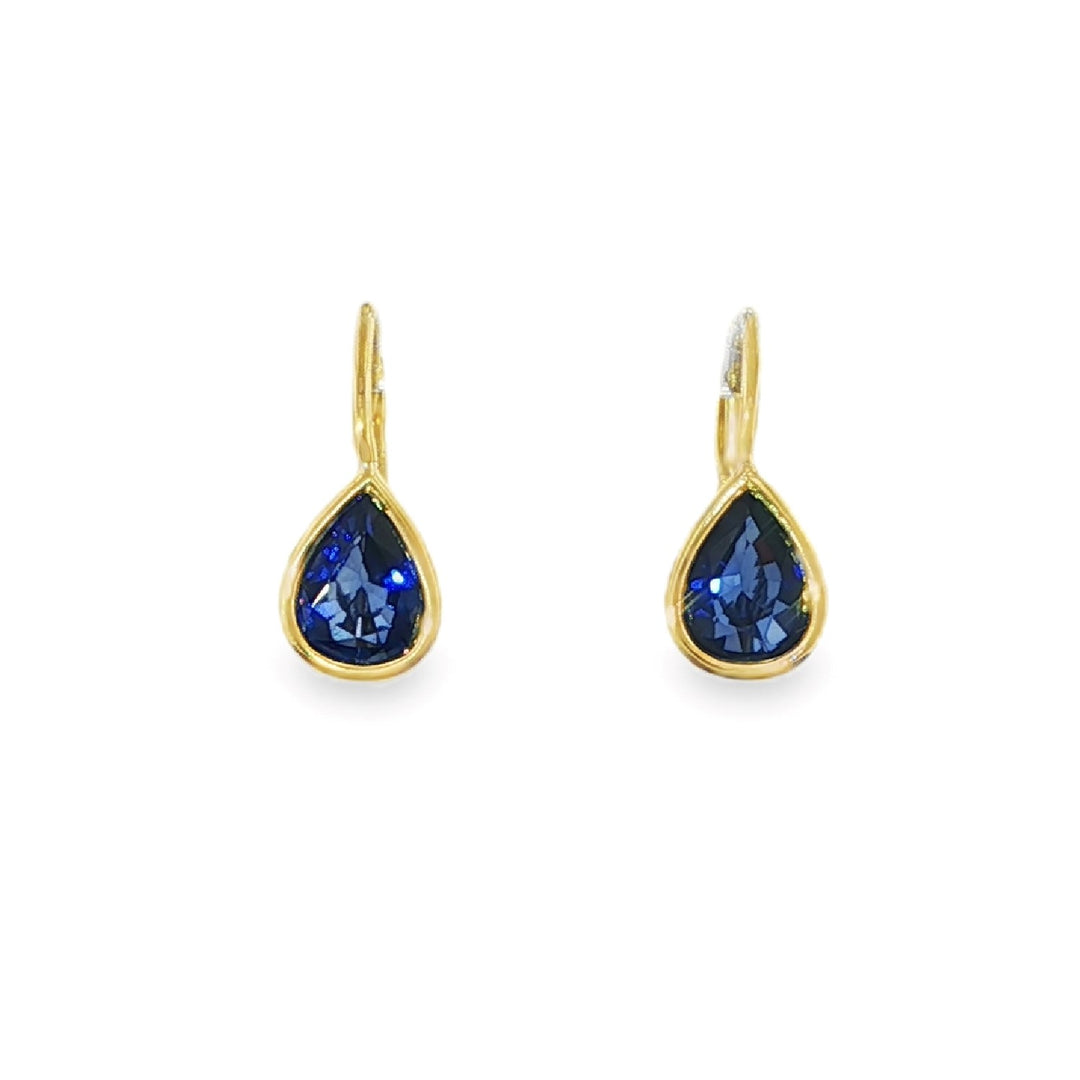 Yellow Gold And Pear Cut Blue Sapphire Drop Earrings