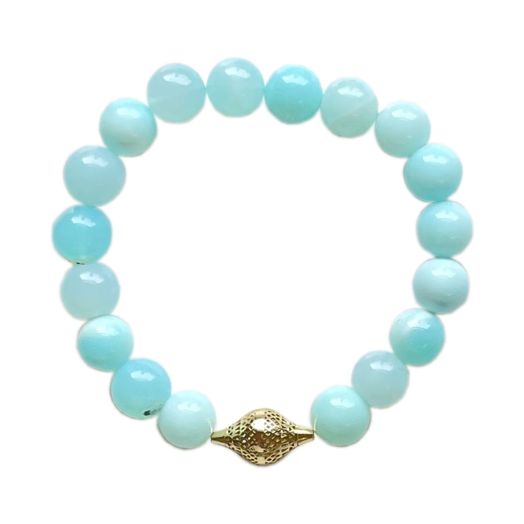 Hemimorphite Stretch Bracelet With Crownwork Finial Bead