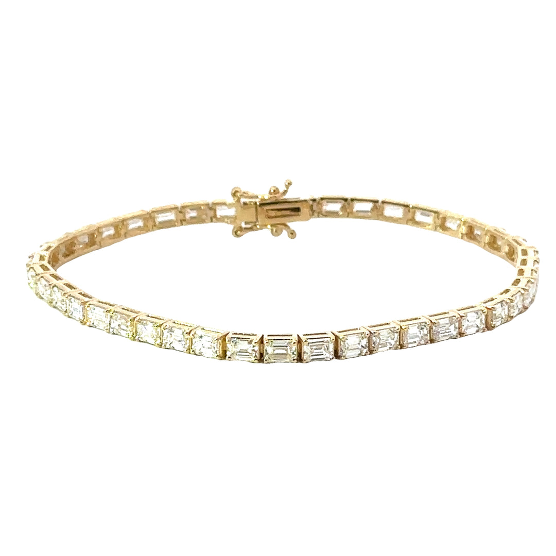 14K Yellow Gold Emerald Cut Diamond Tennis Bracelet Set East-West - 7"