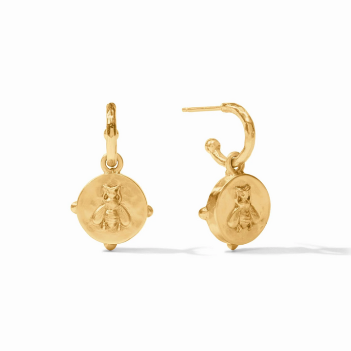 Honeybee Hoop & Charm Earrings In Iridescent Aquamarine Blue